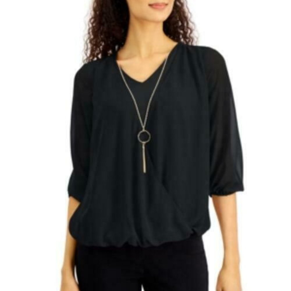 NWT Jm Collection Petite Surplice Necklace Top, Size PL, #565H